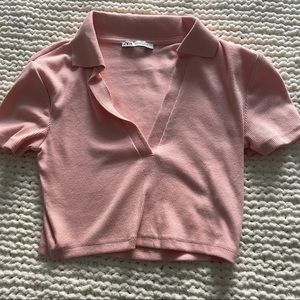 Zara cropped collared knit pink top